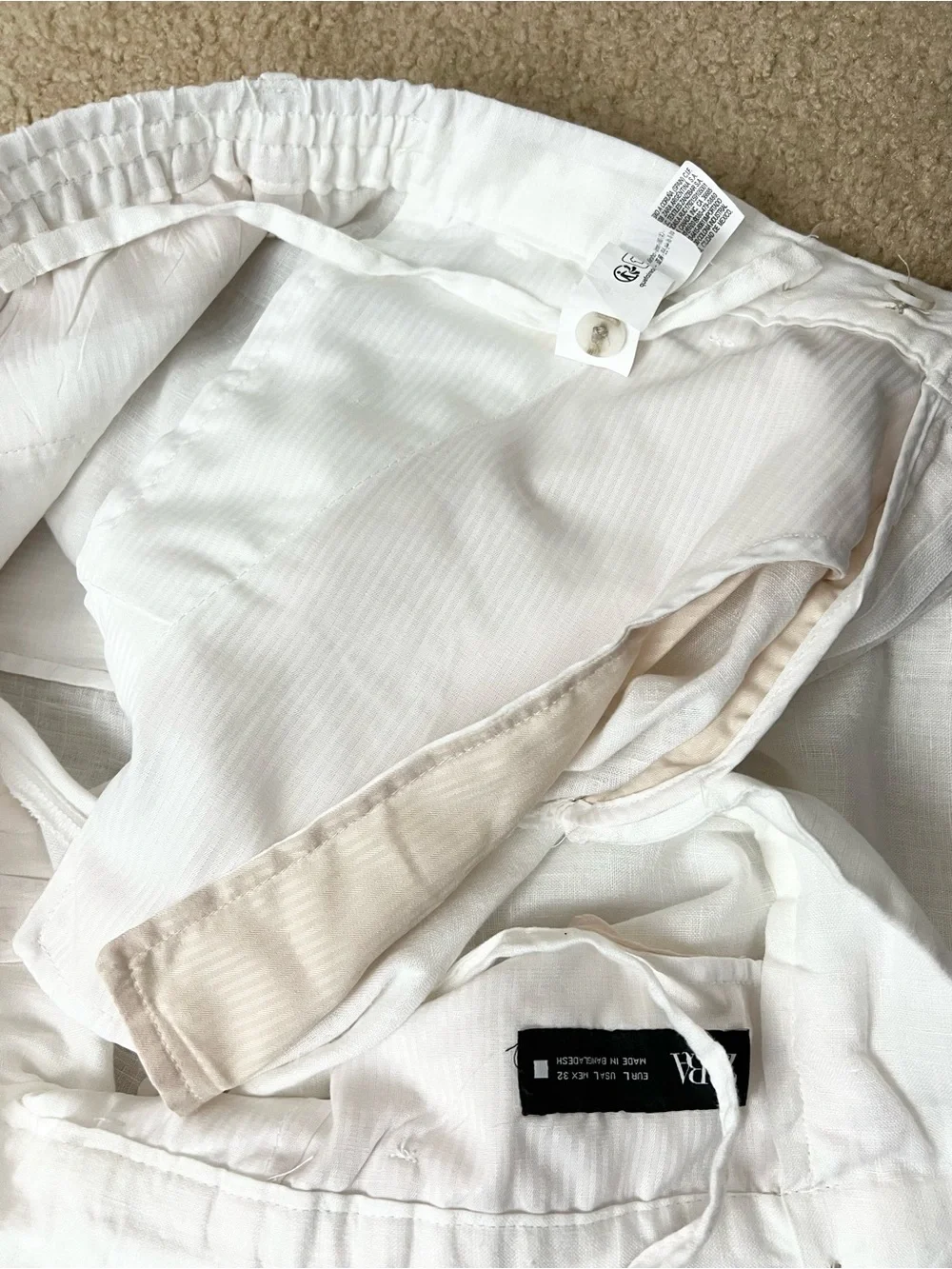 Zara 100% Linen Tapered Pants Coastal Summer Ankle Trouser Quiet Luxury L Boho